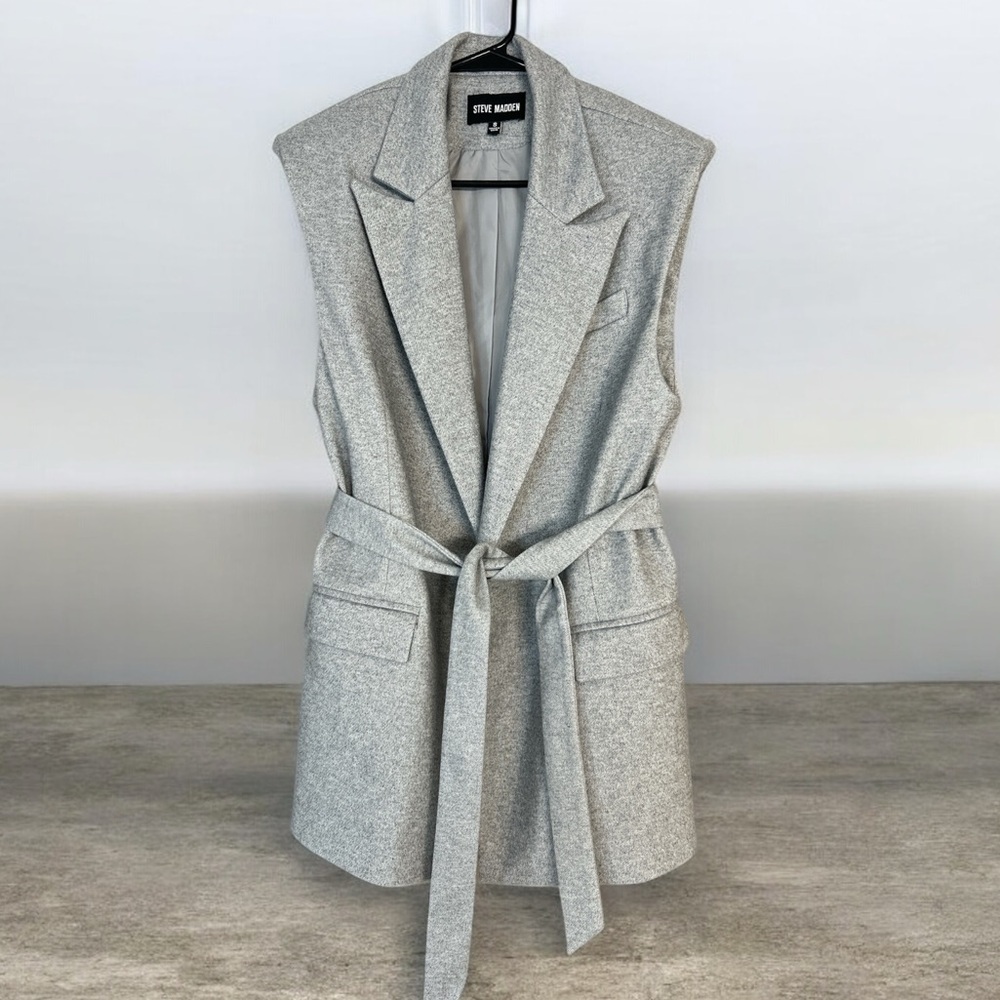 Steve Madden Gray Sleeveless Vest with Tie